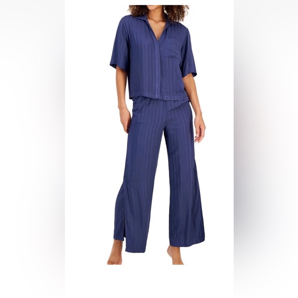 Alfani Women’s Plus Size Short Sleeve Cropped Shirt & Wide Leg Pants Pajama Set